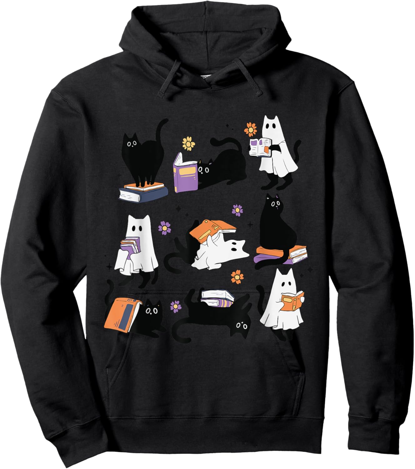 Halloween Ghost Black Cat Reading Book Costume Women Kids Hoodie - Hoodie | Black
