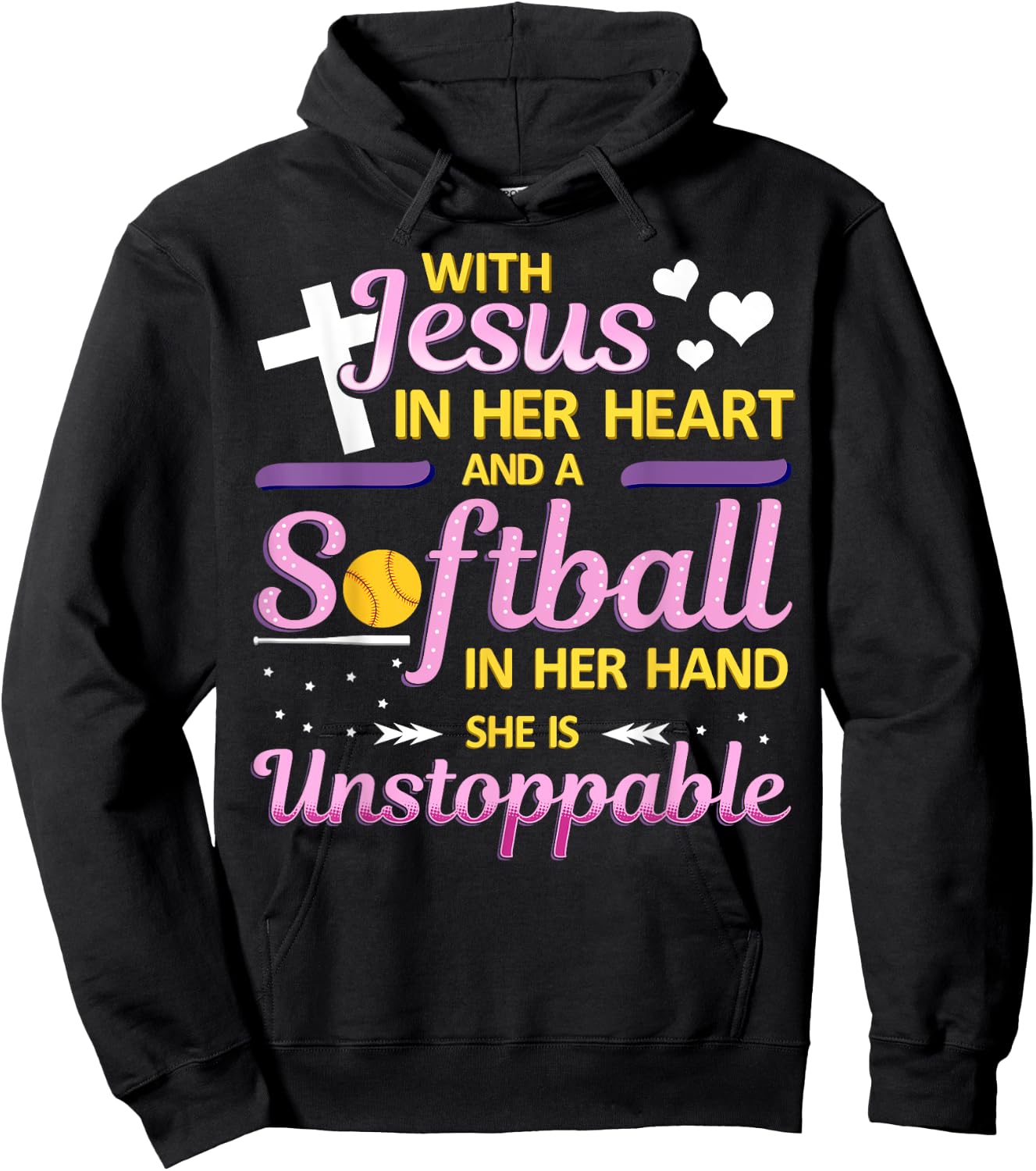 Jesus in Her Heart and Softball in Her Hand Christ Baseball Hoodie - Hoodie | Black