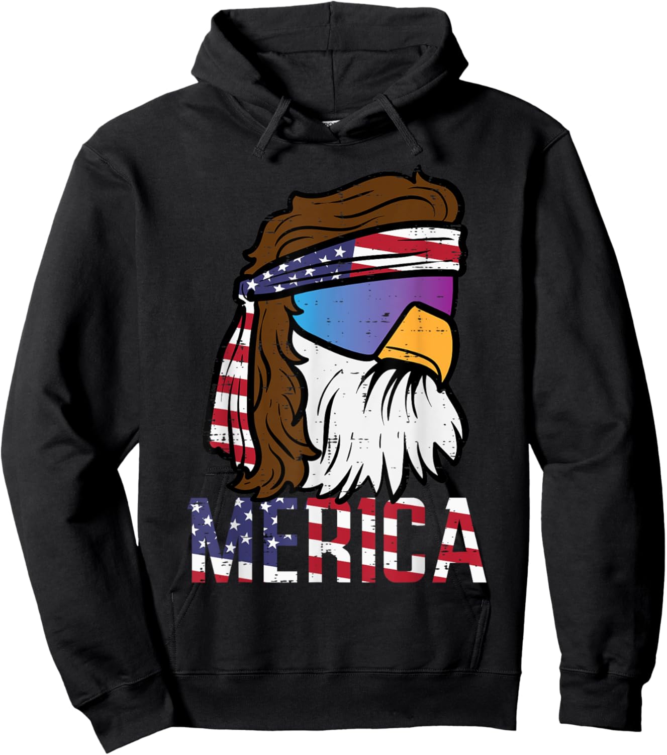 4th July Eagle Mullet Merica Flag Patriotic Men Women Kids Hoodie - Hoodie | Black