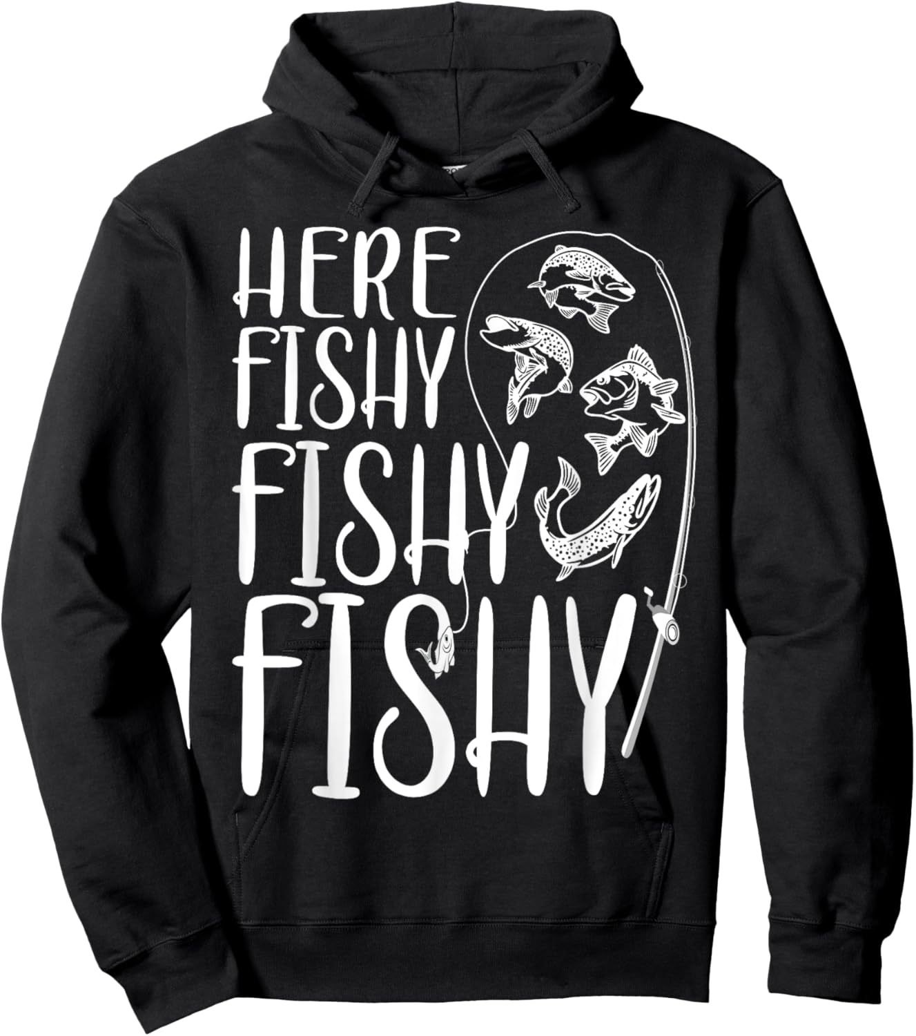 Funny Fishing Shirt Fisher Fisherman Here Fishy Men Boys Hoodie - Hoodie | Black