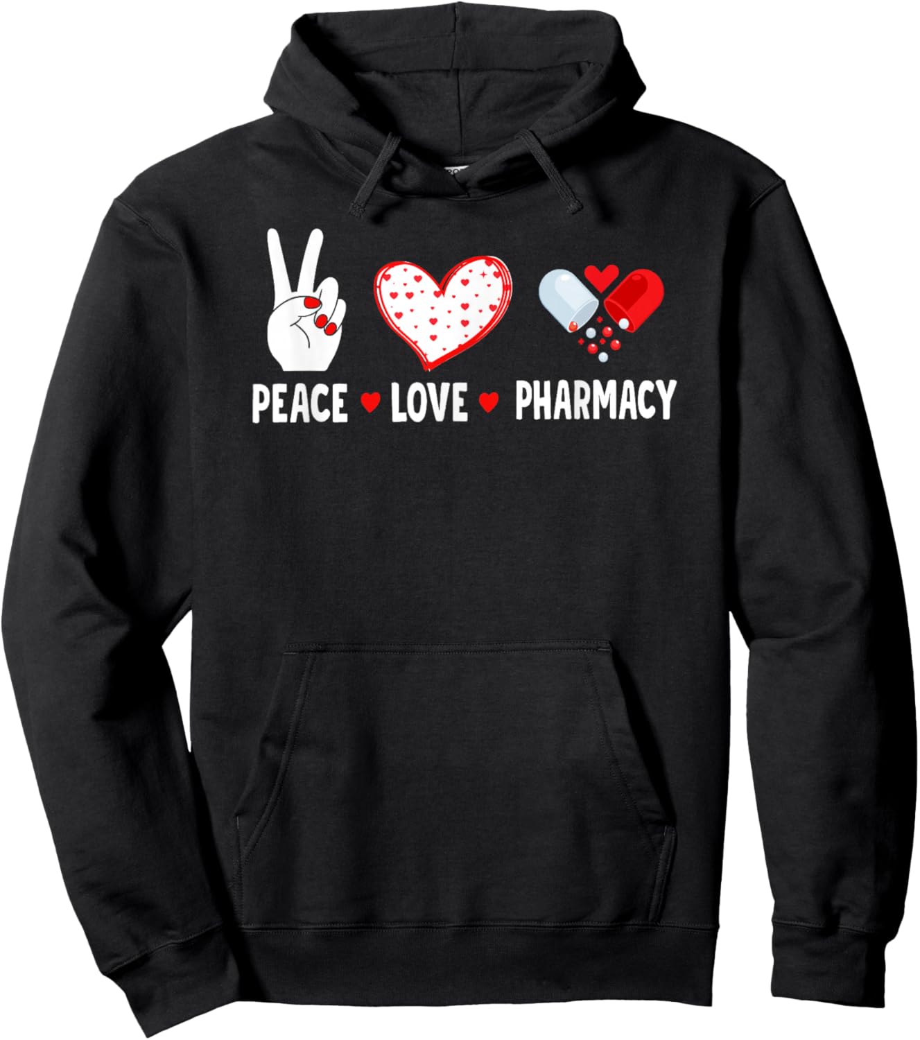 Peace Love Pharmacy Technician Pharmacist Student Hoodie - Hoodie | Black