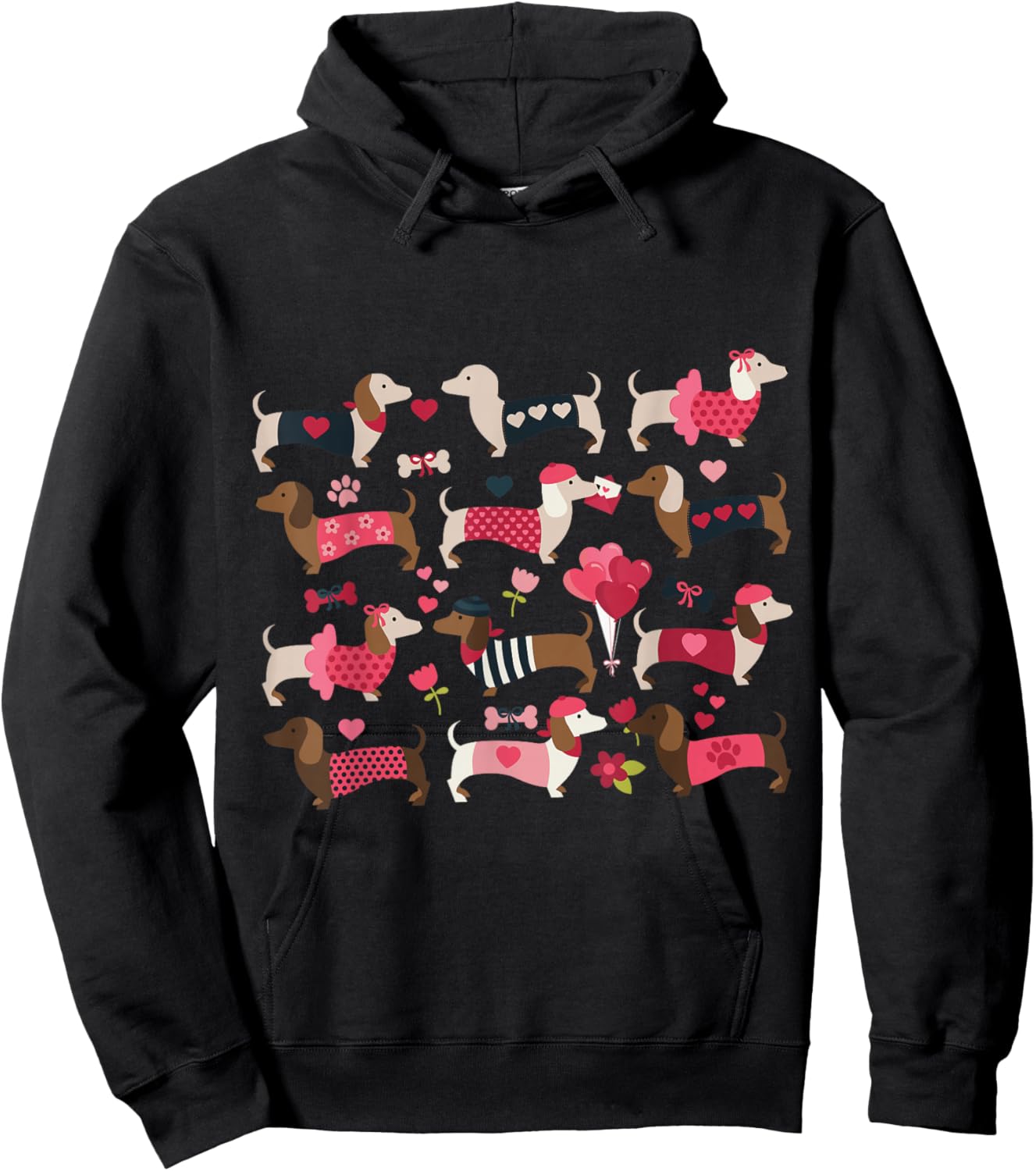 Doxie in Dog Dress Valentines Weiner Dachshund Hoodie - Hoodie | Black
