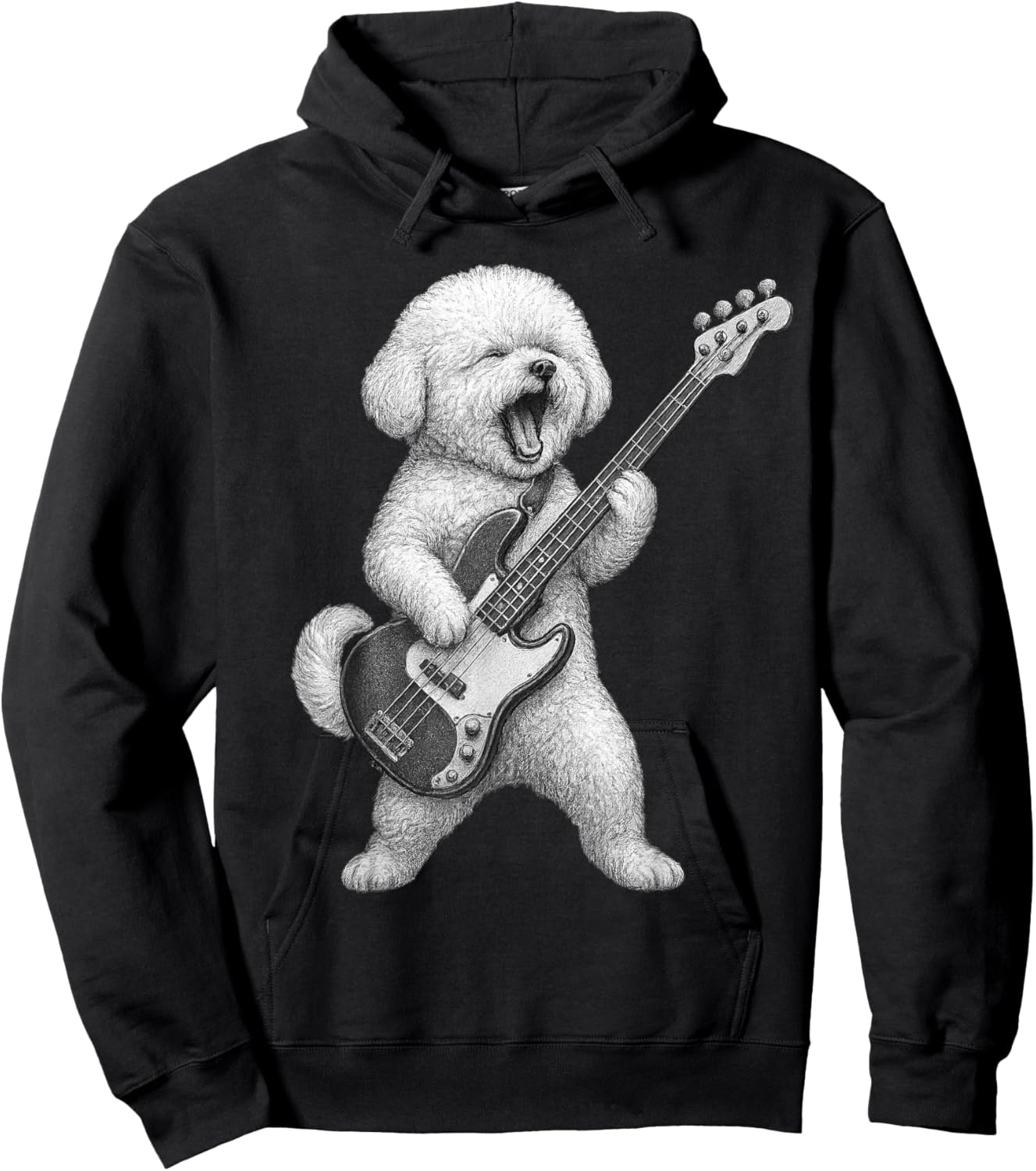 Bichon Frise Playing Bass Guitar Rock Music Dog Lover Men Women Kids Hoodie - Hoodie | Black