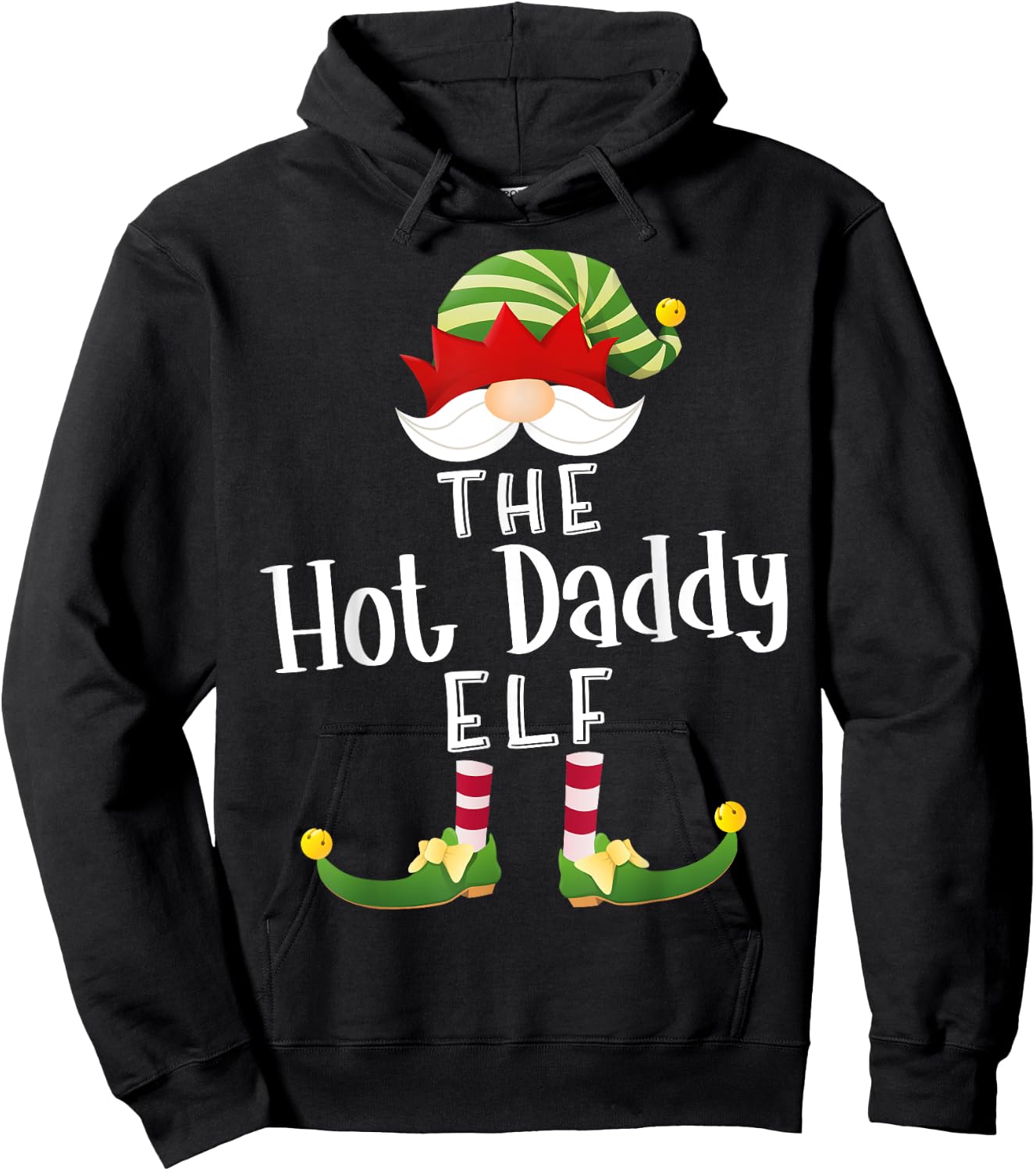 Hot Daddy Elf Group Christmas Funny Pajama Party Hoodie - Hoodie | Black