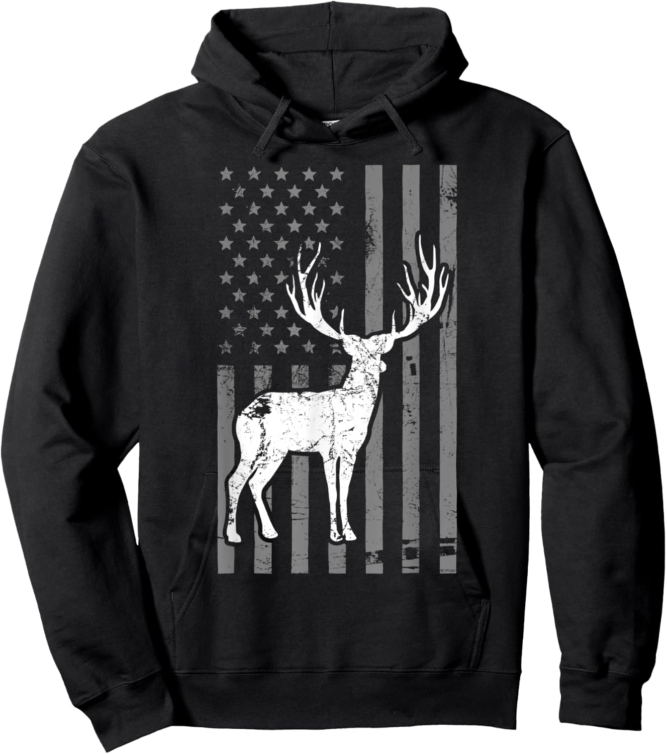 Whitetail Buck Deer Hunting USA Flag Men Hoodie - Hoodie | Black
