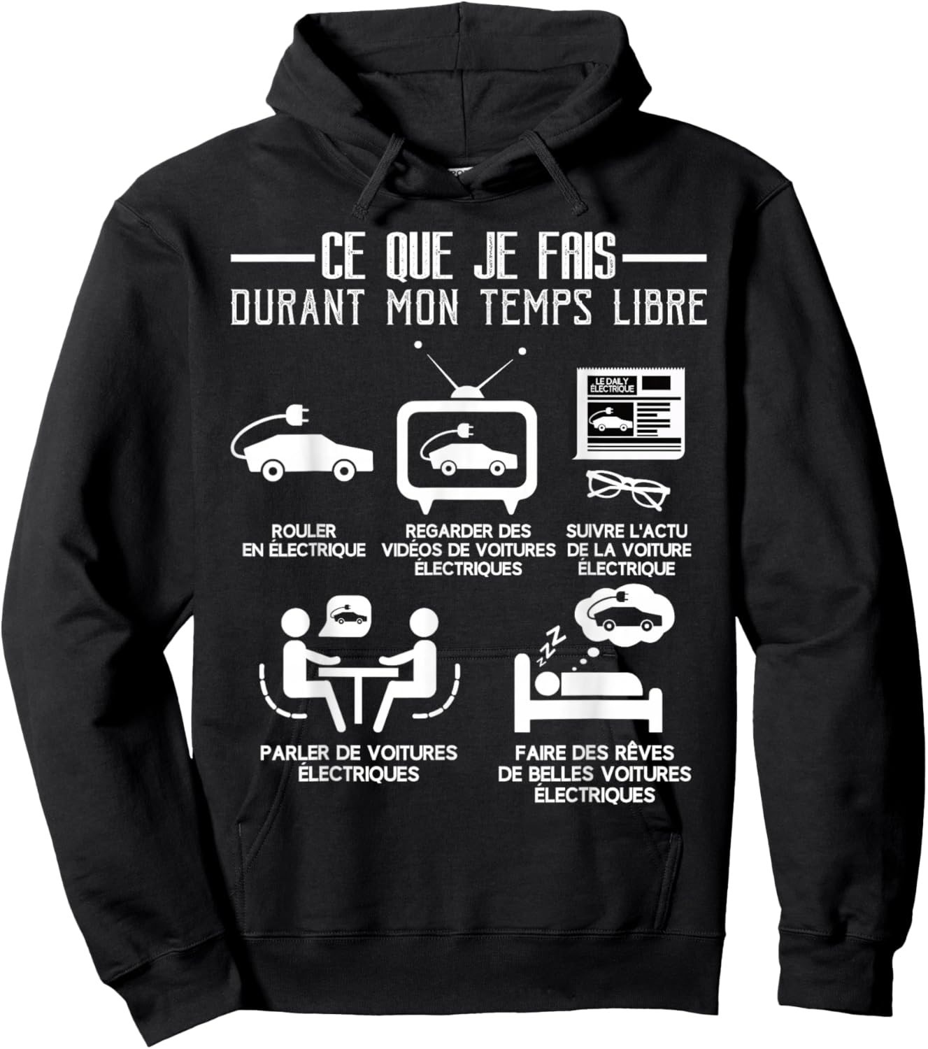 Electric Car Free Time Quote Funny Humor Passion , Black, S Hoodie - Hoodie | Black