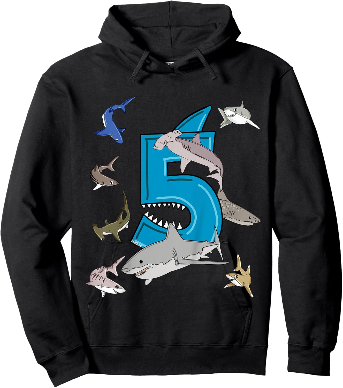 5th Birthday boys shark white shark Hoodie - Hoodie | Black