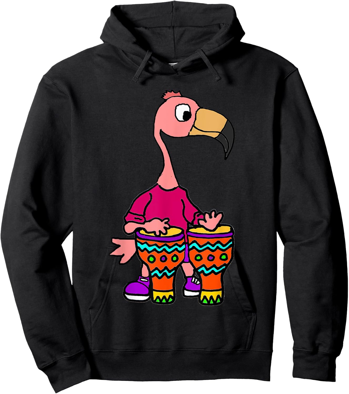 SmileteesMusic Cute Flamingo Playing Bongo Drums Hoodie - Hoodie | Black