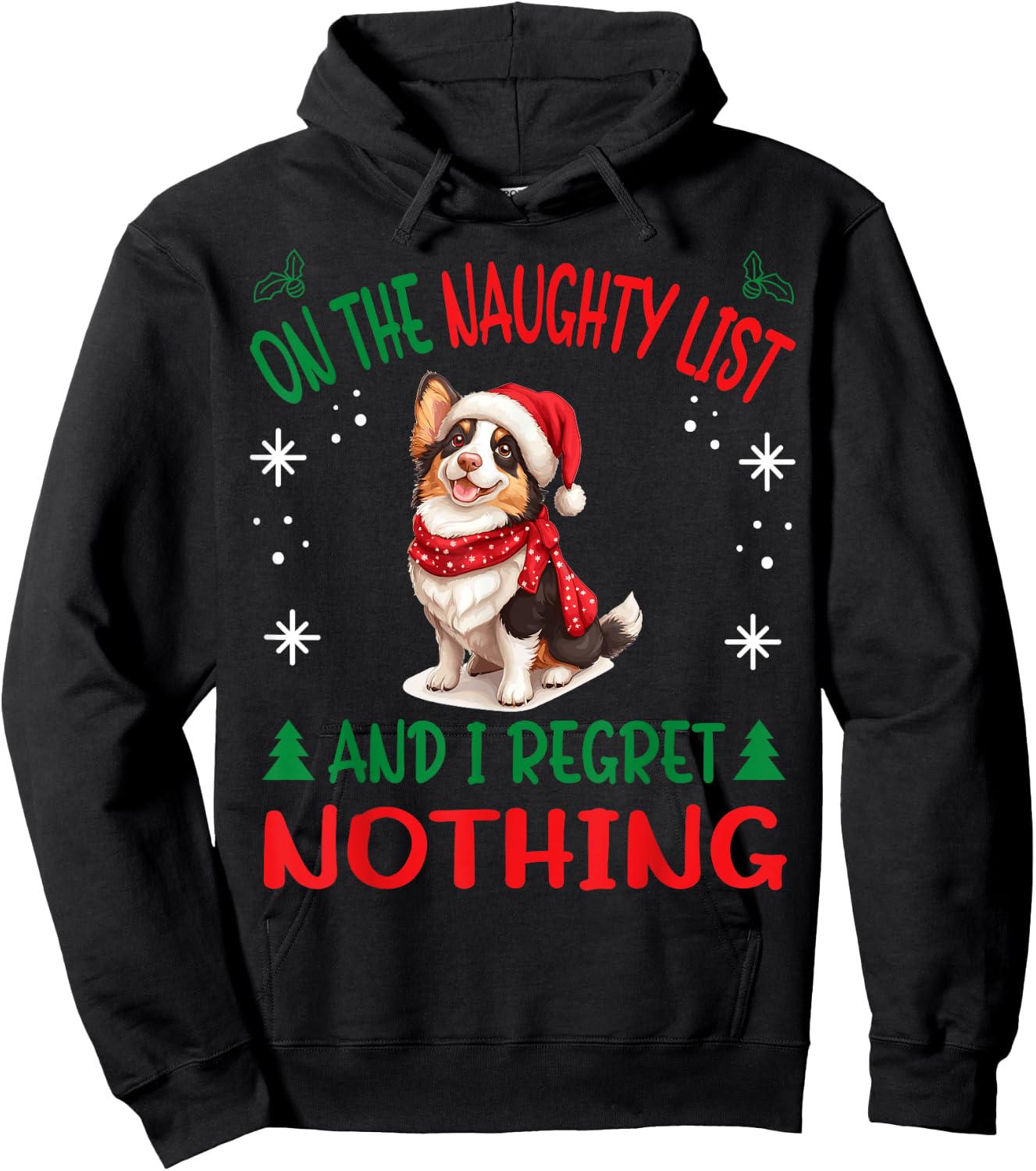 Cute Cardigan Welsh Corgi Dog Christmas On The Naughty List Women Hoodie - Hoodie | Black