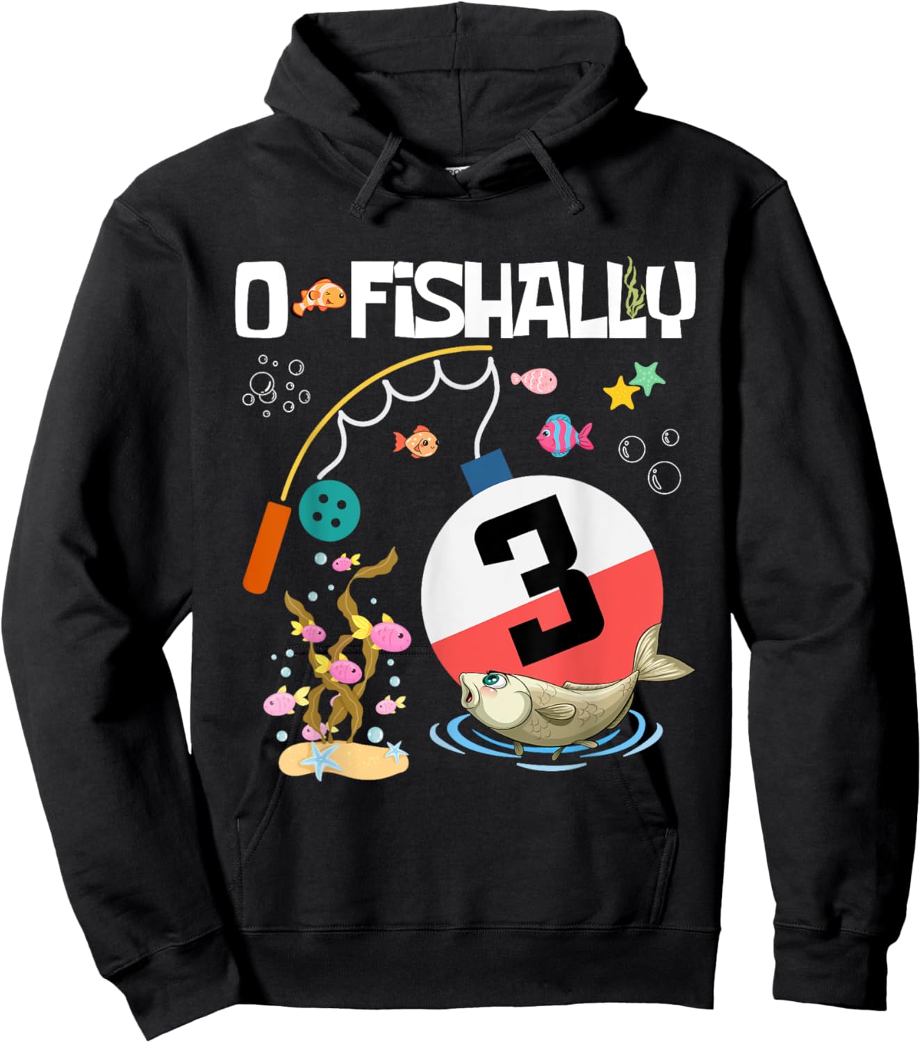 Kids O-Fish-Ally 3 Birthday Fish Decorations Bday Party Hoodie - Hoodie | Black