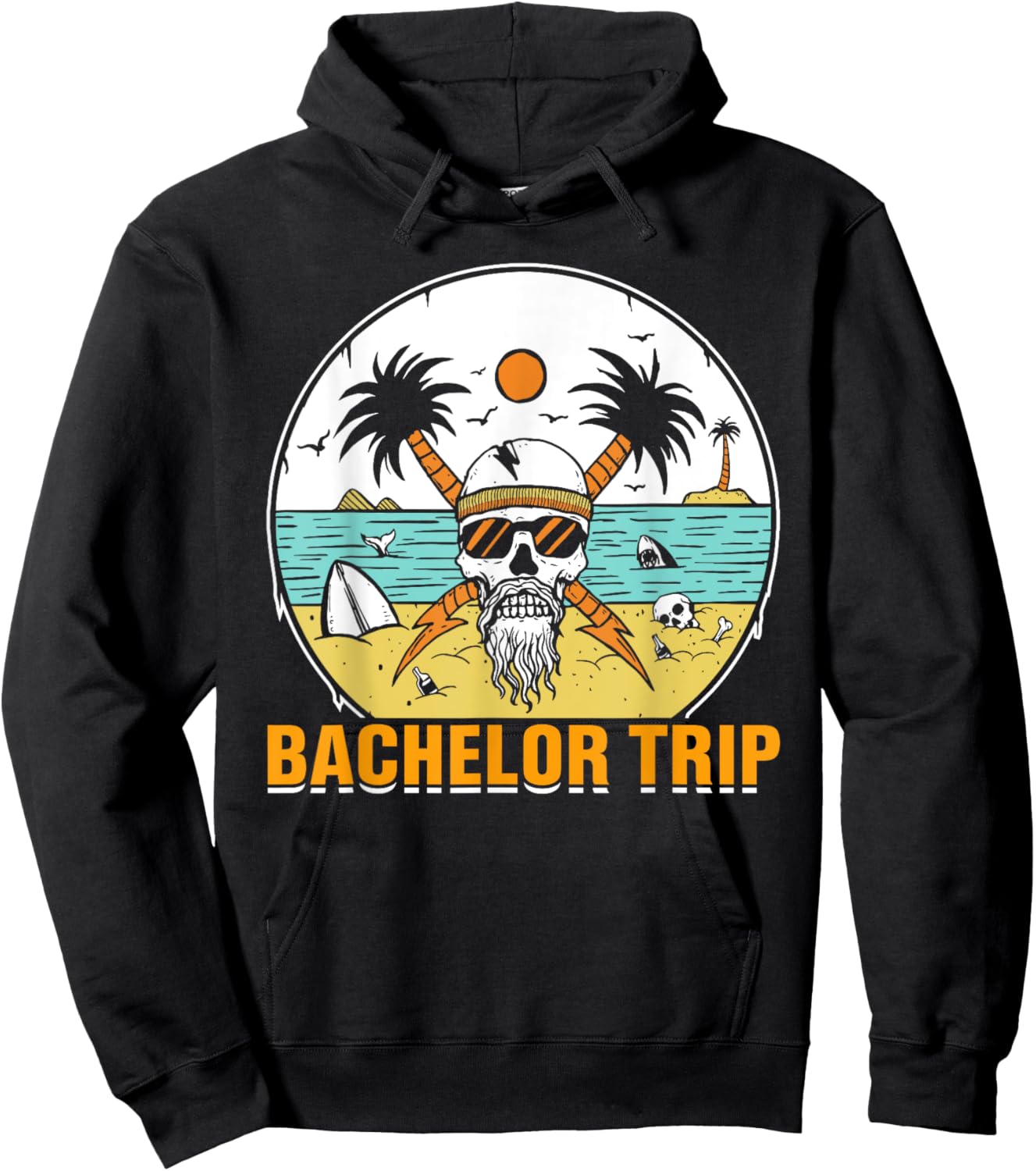 Bachelor Trip Beach Groom Skull Groomsmen Hoodie - Hoodie | Black