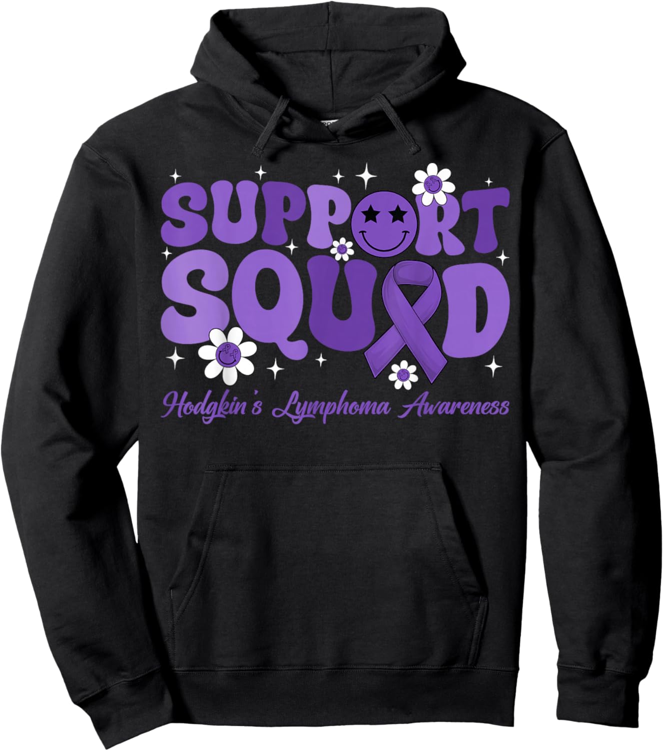 Retro Groovy Support Squad Hodgkins Lymphoma Lavender Ribbon Hoodie - Hoodie | Black