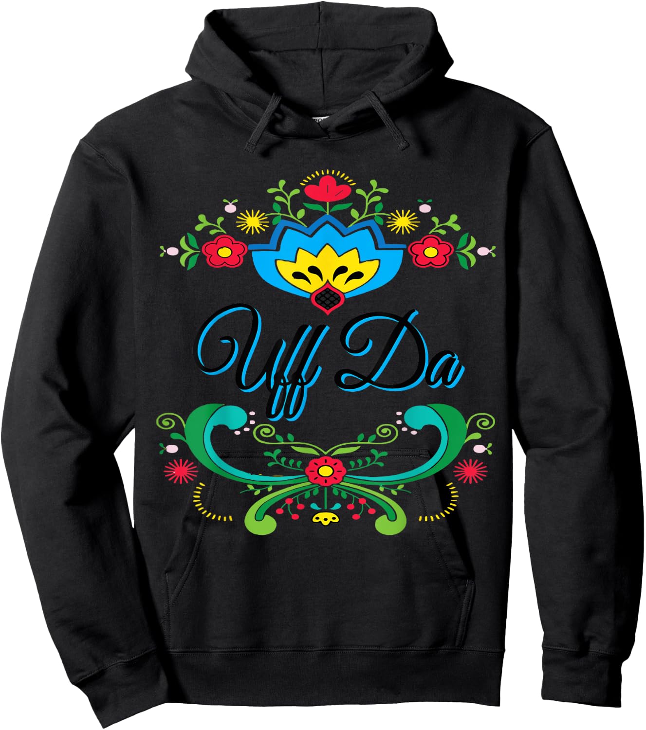 Uff Da Norwegian Rosemaling Funny Gift Hoodie - Hoodie | Black
