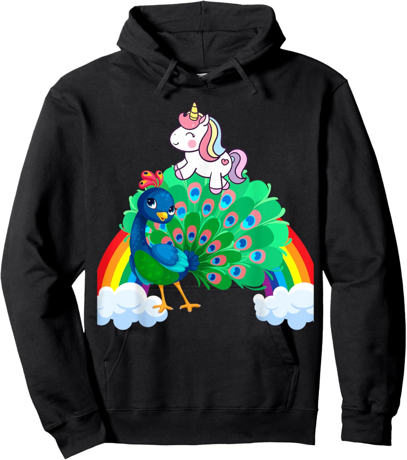 Unicorn Riding Peacock Boys Girls Men Women Kids Rainbow Hoodie - Hoodie | Black