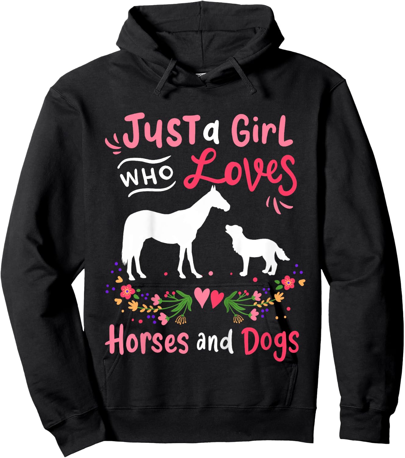 Kids Horse Dog Just A Girl Who Loves Horses And Dogs Hoodie - Hoodie | Black