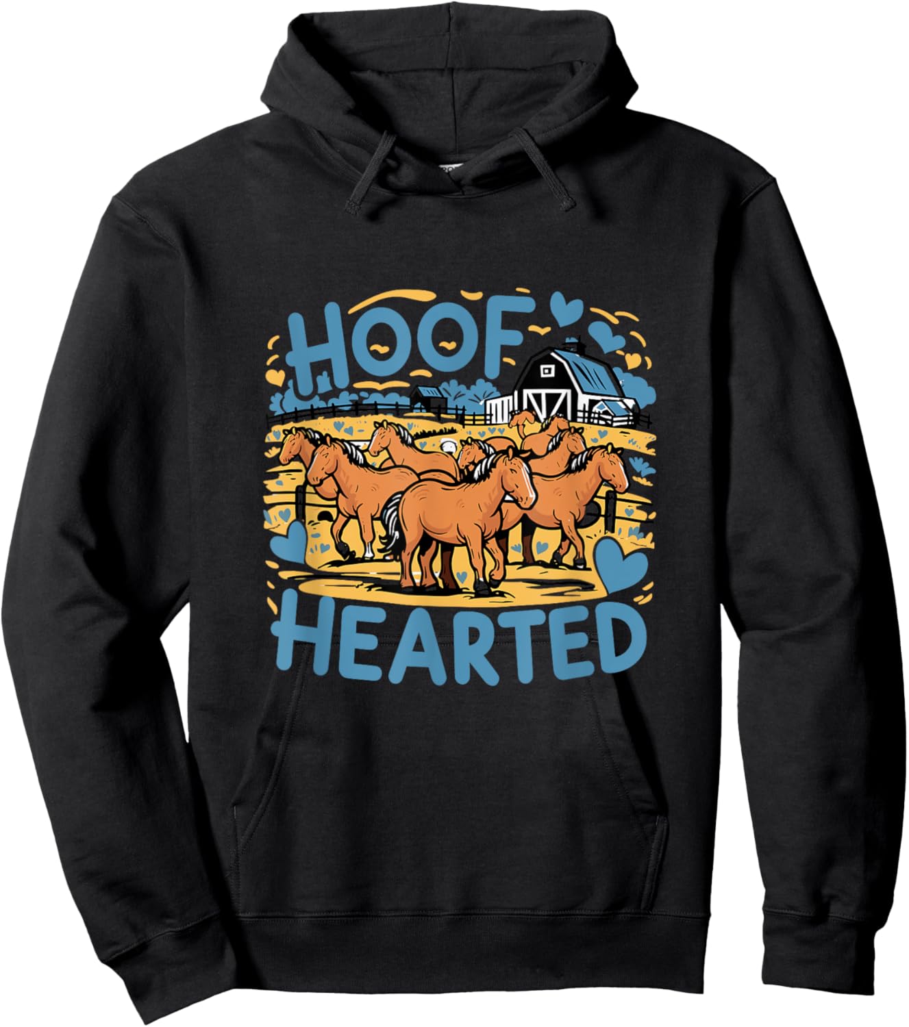 Hoof Hearted Funny Horse Lover Cowboy Humor Graphic Hoodie - Hoodie | Black