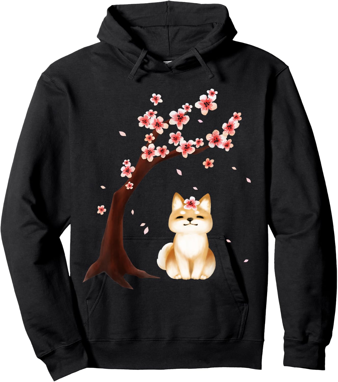Shiba Inu Dog Japanese Cherry Blossom Sakura Flower Women Girls Kids Hoodie - Hoodie | Black