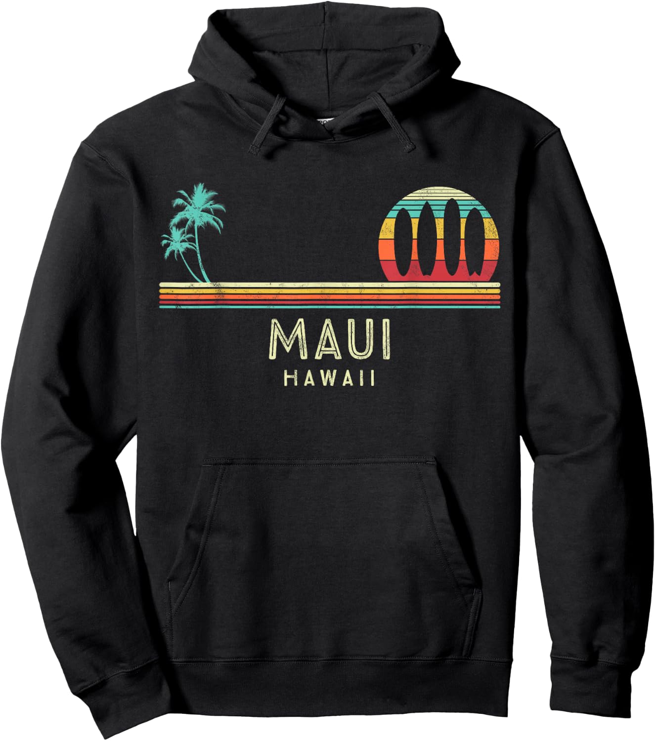 Vintage Hawaii Maui Beach Palm trees Tropical - Surf Hoodie - Hoodie | Black
