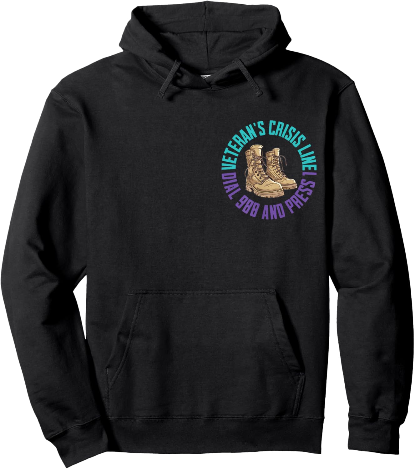 (2 Sided) Military Veteran Suicide Awareness Crisis Number Hoodie - Hoodie | Black
