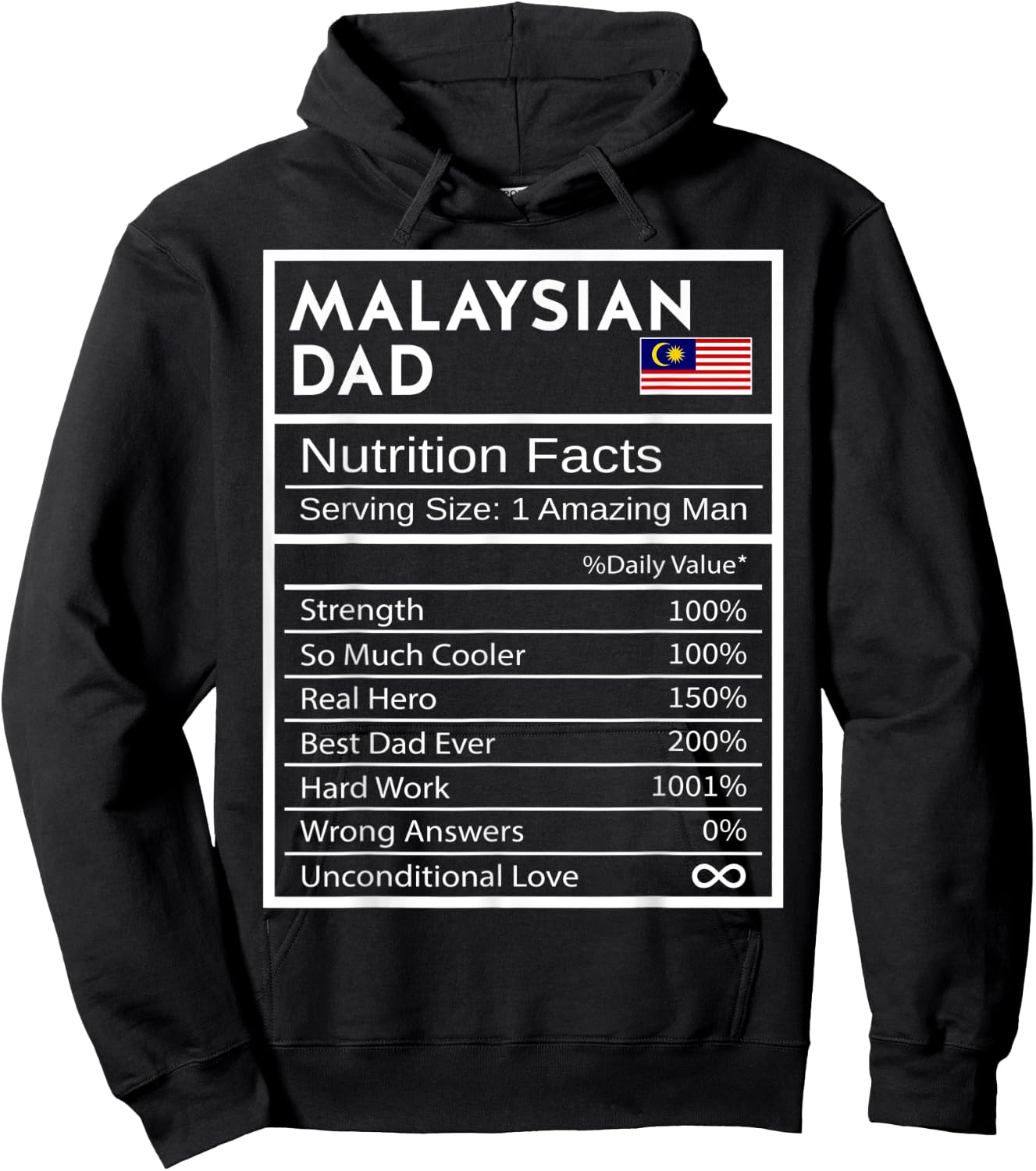 Malaysian Dad Nutrition Facts National Pride Gift Dad Hoodie - Hoodie | Black