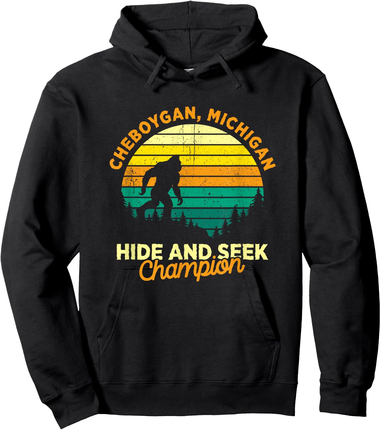 Retro Cheboygan, Michigan Big foot Souvenir Hoodie - Hoodie | Black