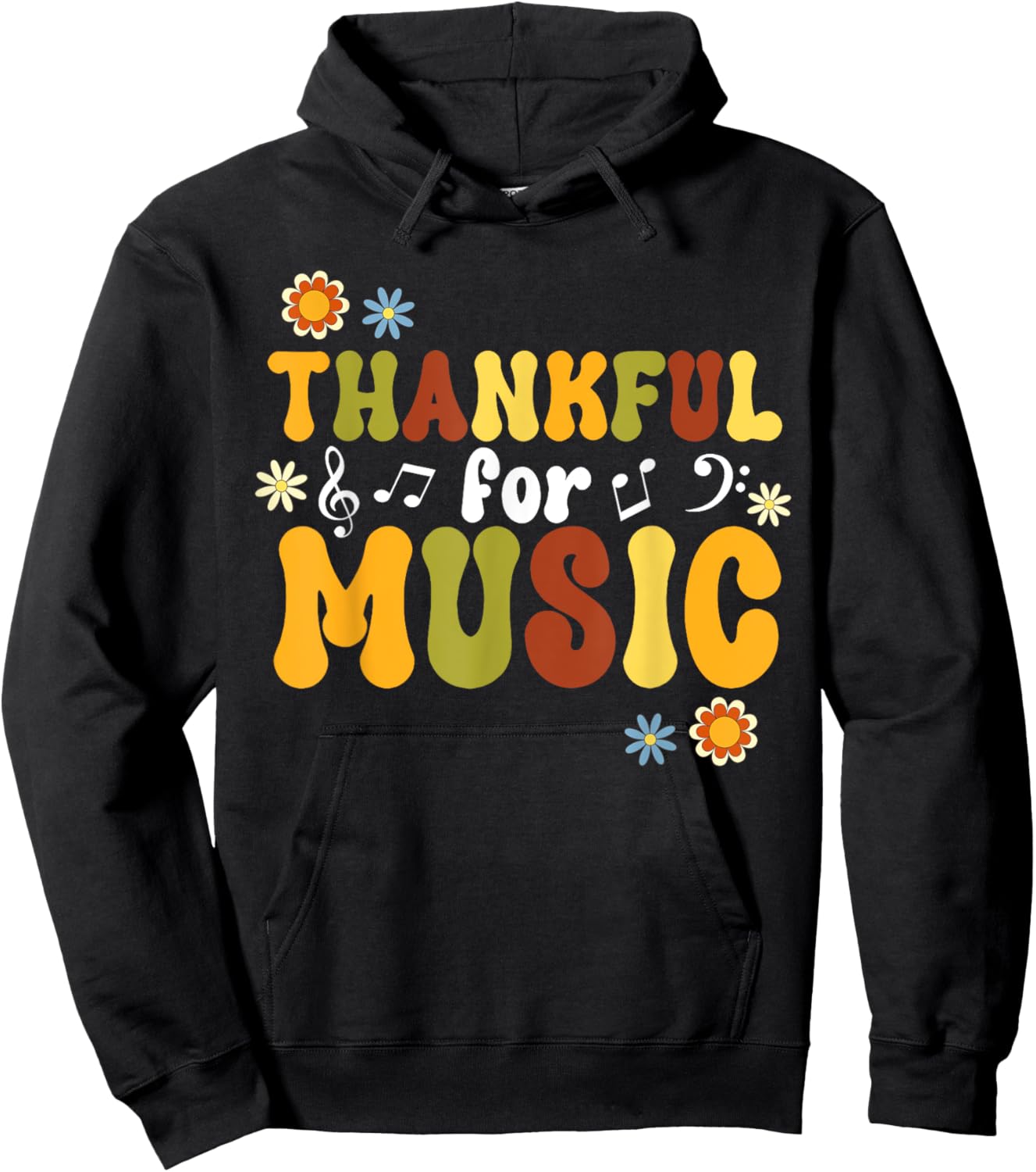 Retro Thankful For Music Floral Music Teacher Thanksgiving Men Women Hoodie - Hoodie | Black
