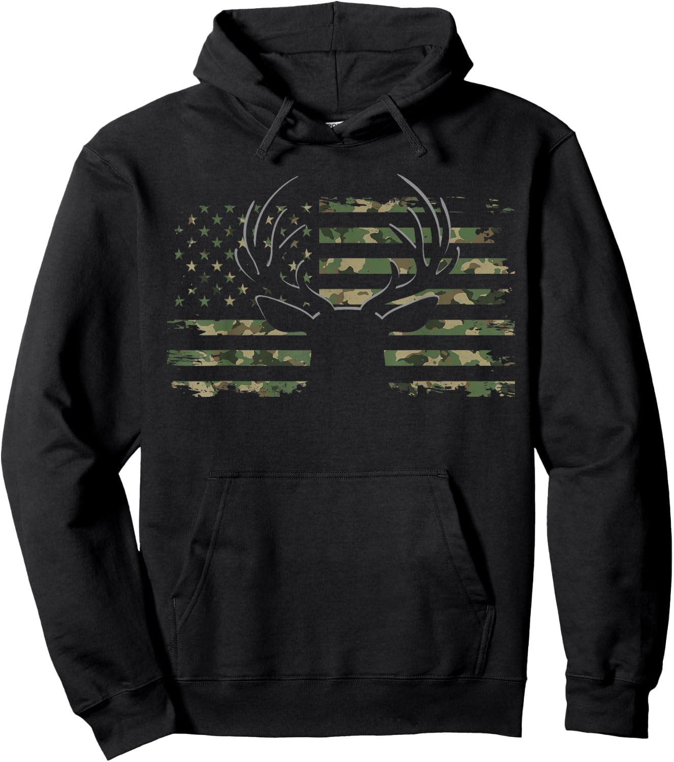 American Flag Camouflage Outdoor Antlers Deer Small Hoodie - Hoodie | Black