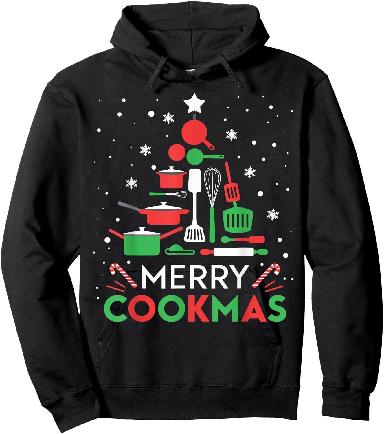 Merry Cookmas Funny Xmas Chef Cooking Christmas Tree Hoodie - Hoodie | Black