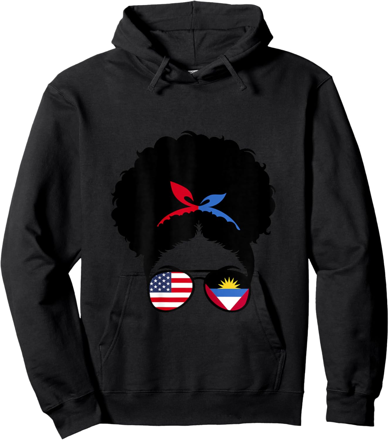 Antigua Roots Antigua Girl Afro Bun Antigua Barbuda Heritage Hoodie - Hoodie | Black