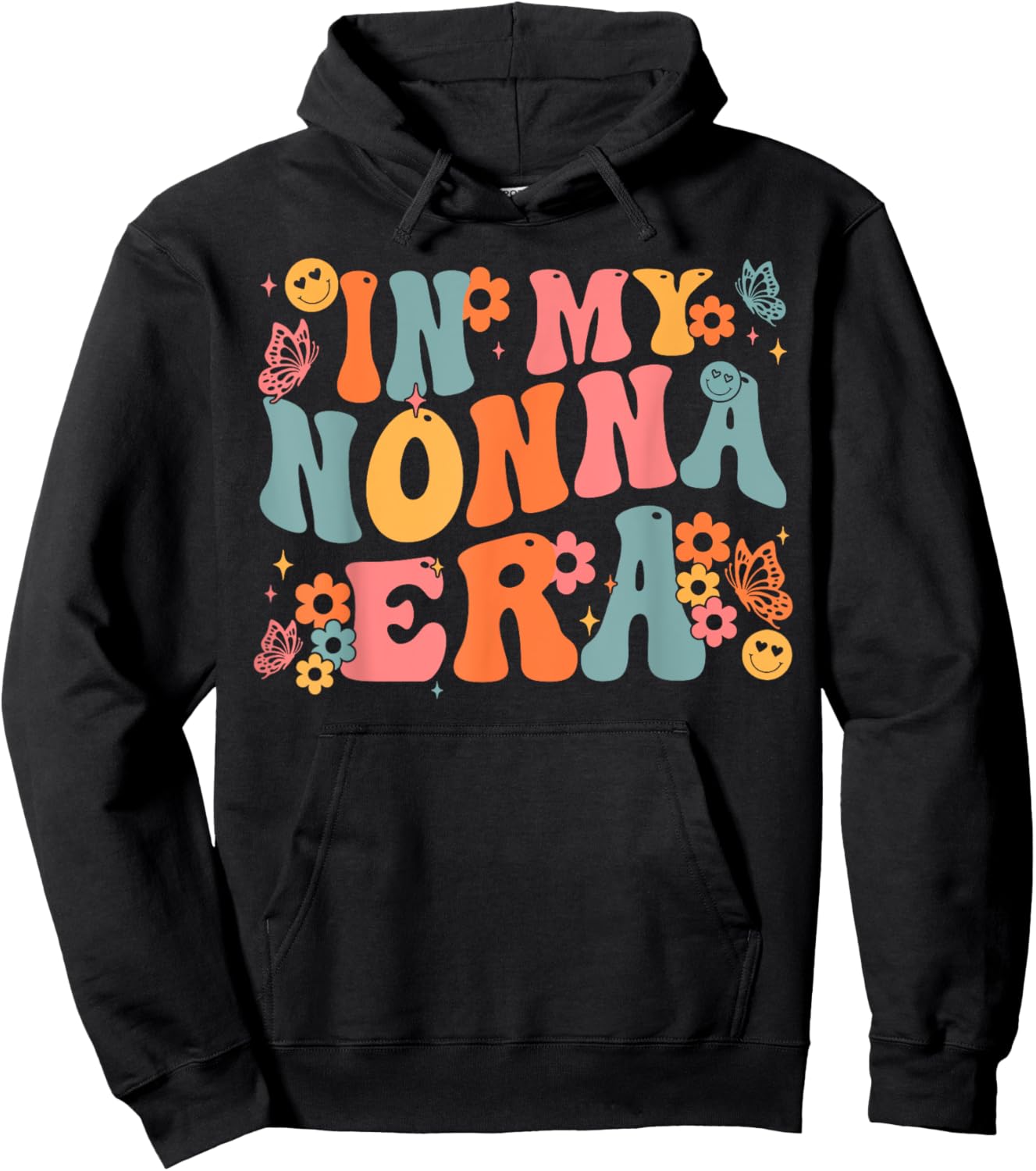 Mother's Day Store Gift Ideas Retro Groovy In My Nonna Era Baby Announcement , Small, Black Hoodie - Hoodie | Black