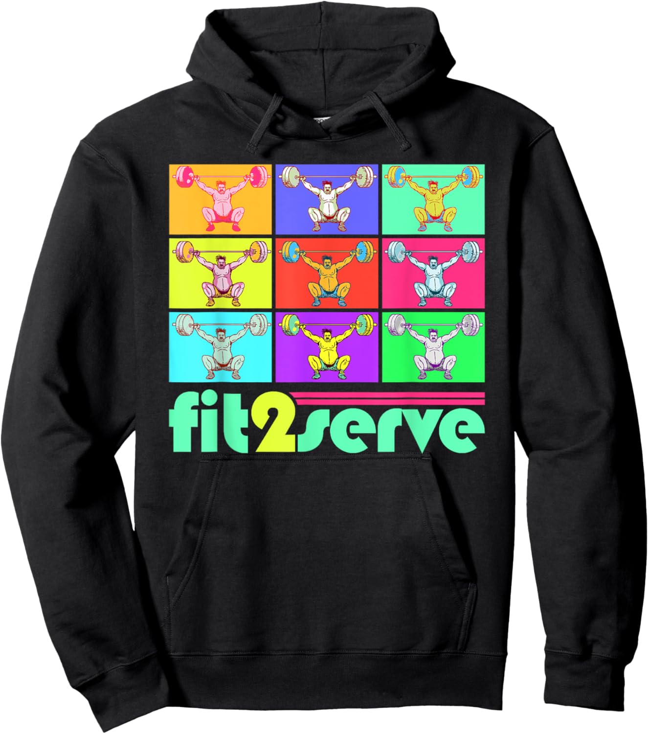 Pop Art 80s Style FIT2SERVE Weightlifting & Fitness Hoodie - Hoodie | Black