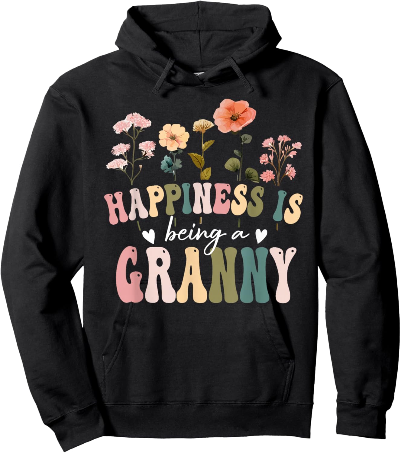 Happiness is Being a Granny Floral Granny Mother's Day Hoodie - Hoodie | Black