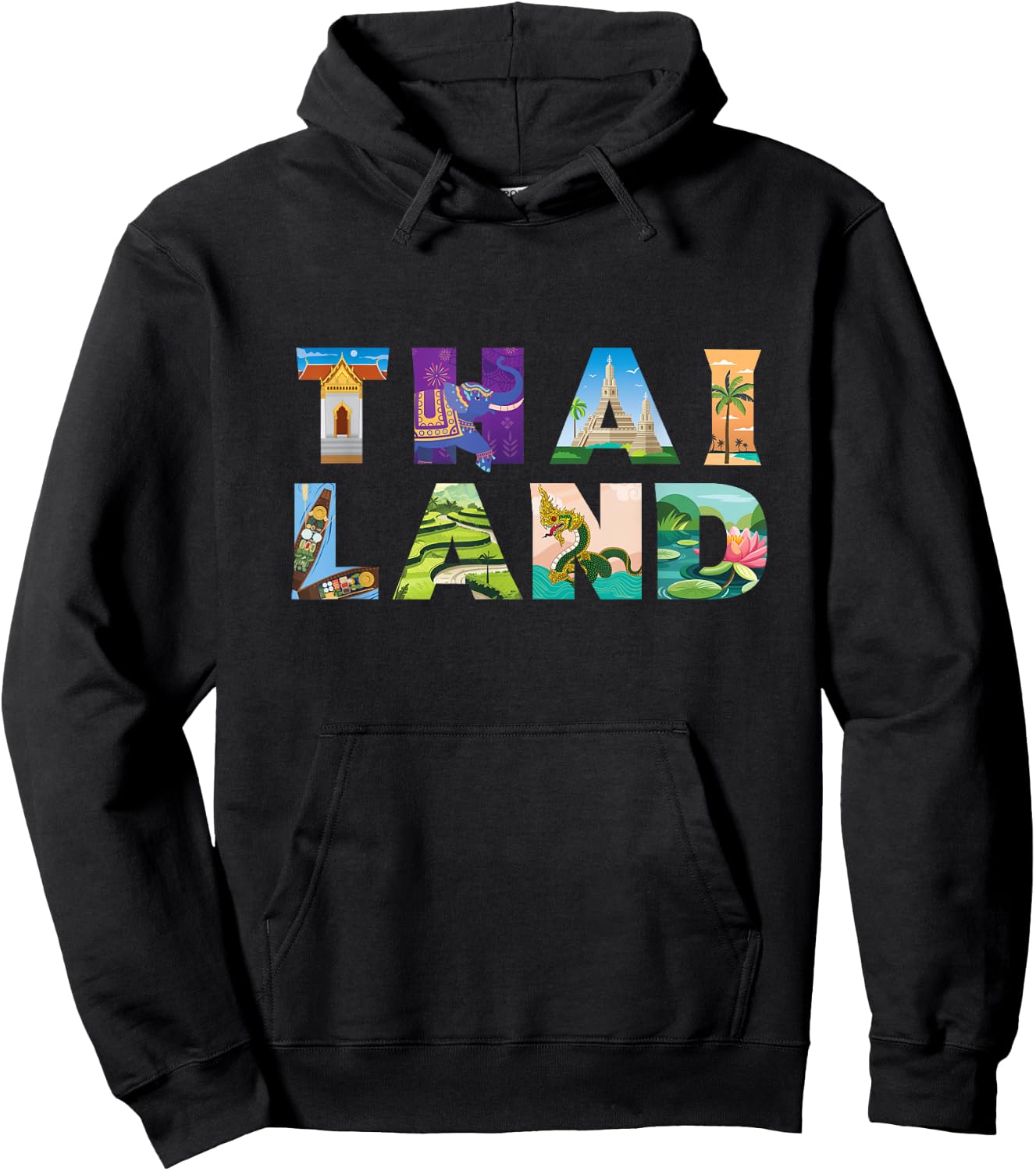 Family Heritage Gifts Thailand Letter Art - -Adult, Black, Small, Short Sleeve, Crew Collar, Pull On, 1 Count, Unique Thai Cultural Design Hoodie - Hoodie | Black