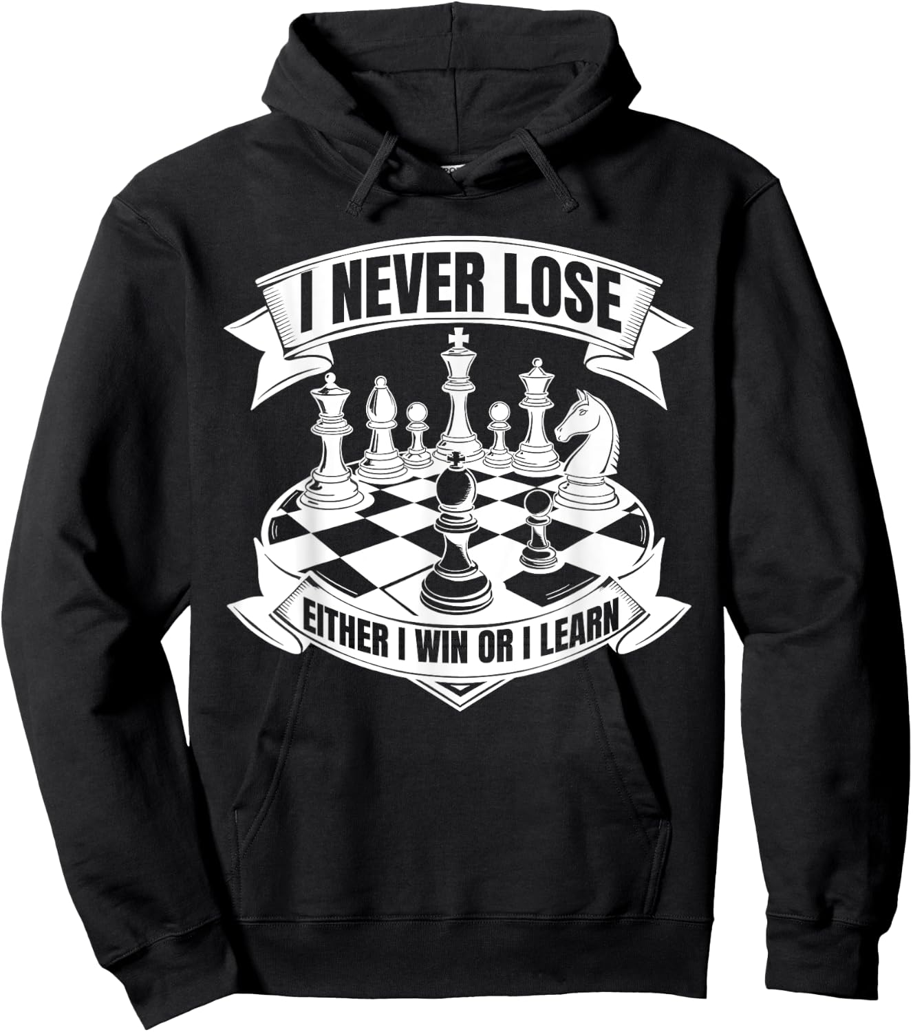I Never Lose Chess Player Funny Chess Pieces Game Chessboard Hoodie - Hoodie | Black