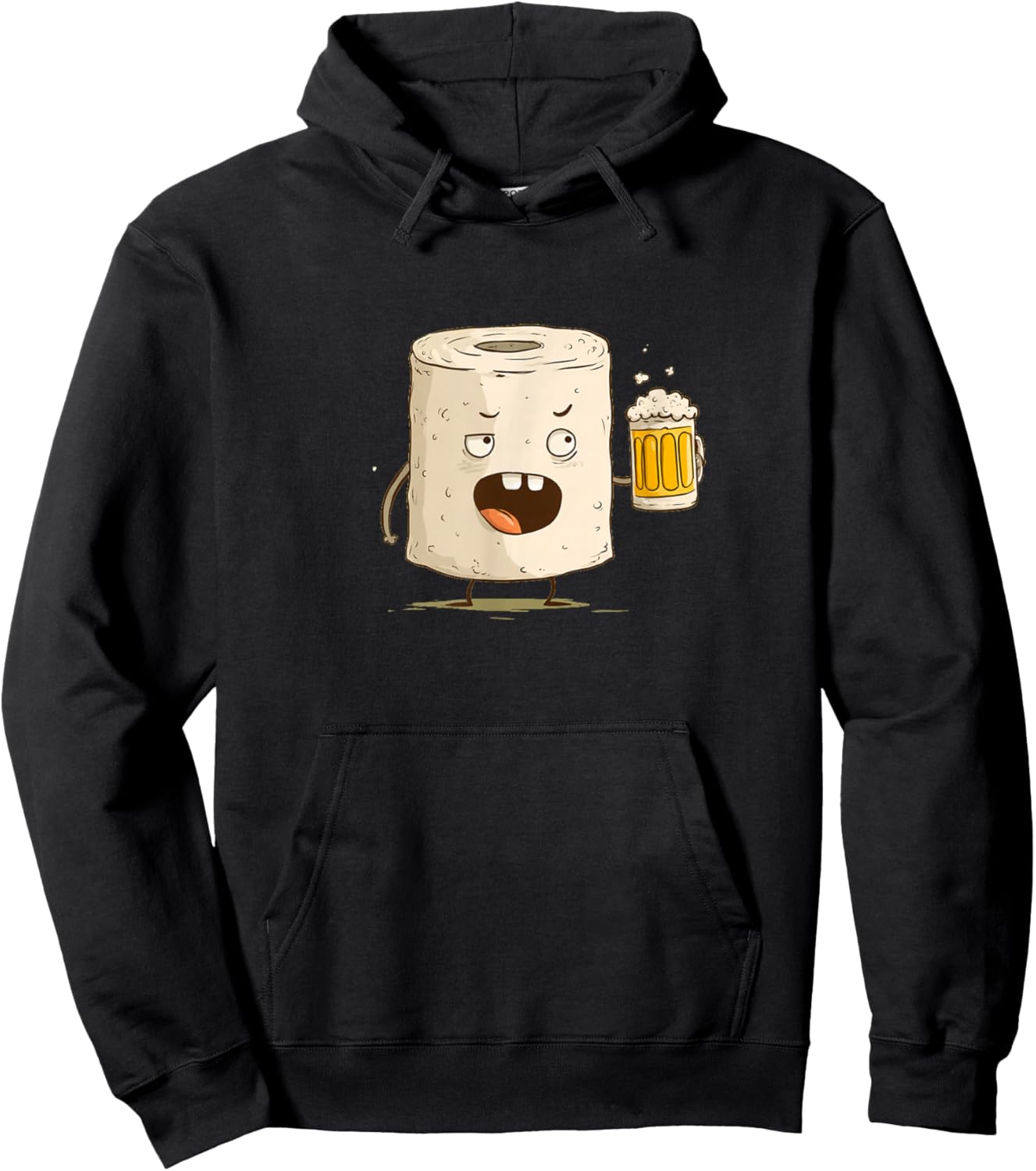 Funny Toilet Paper Face Graphic with Beer Hoodie - Hoodie | Black