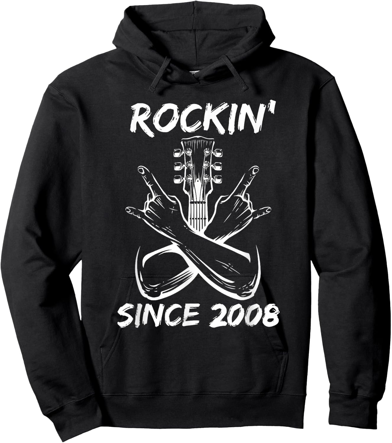 Rockin' Since 2008 Rock 17th Birthday Guitar 17 Years Old Hoodie - Hoodie | Black