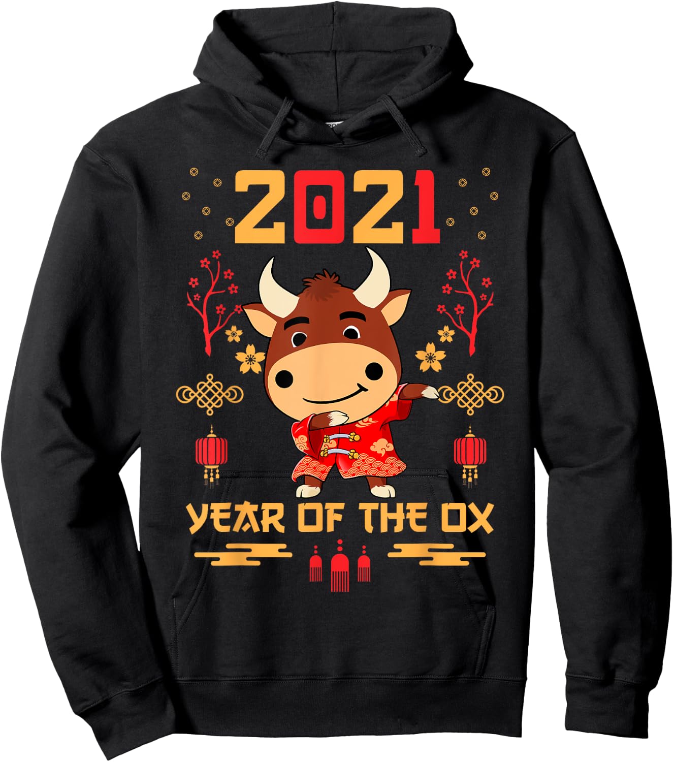 Chinese New Year 2021 Clothes Boy Girl Outfit Year Of The Ox Hoodie - Hoodie | Black