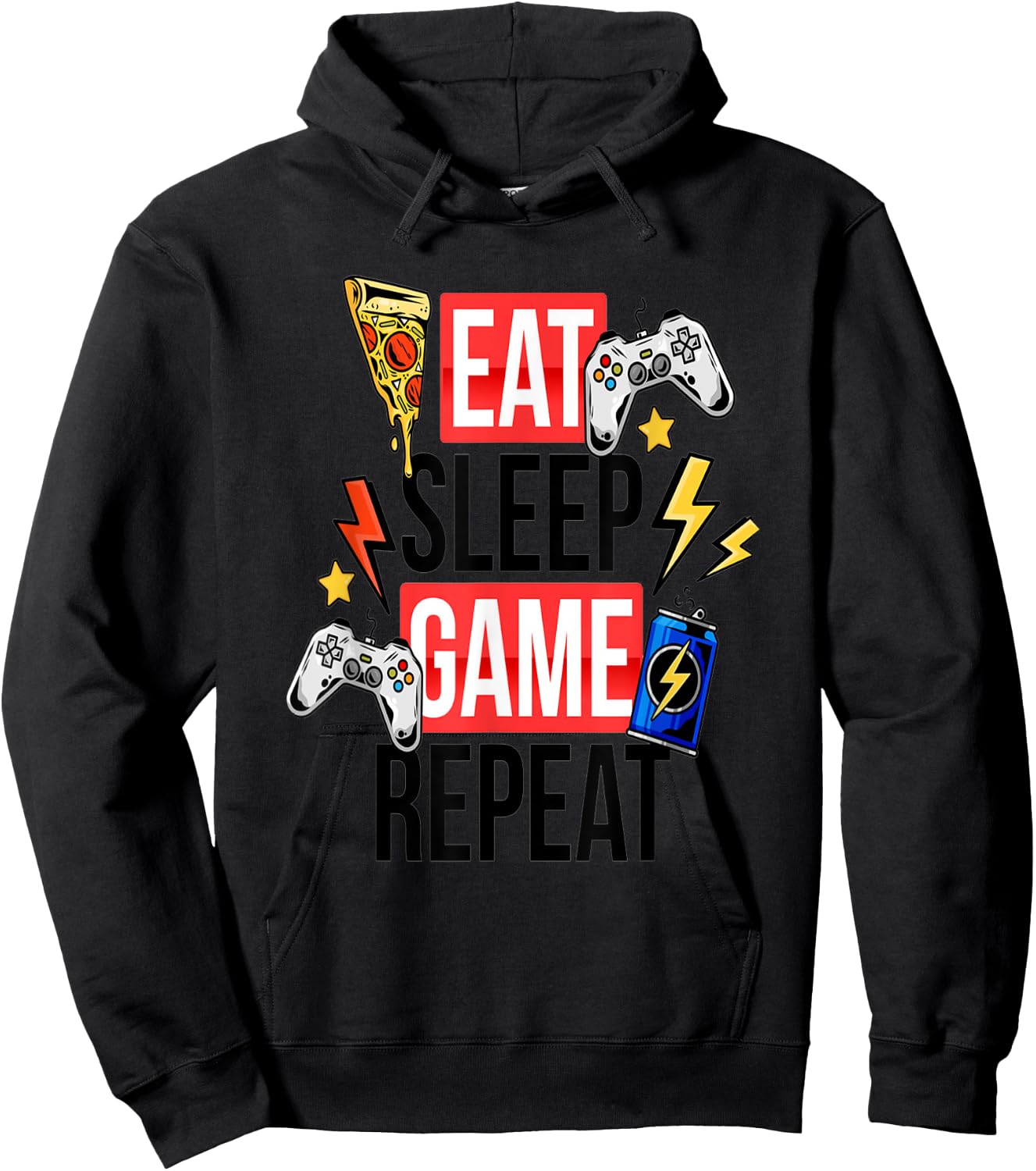 Funny Eat Sleep Game Repeat for Video Games Lovers Hoodie - Hoodie | Black