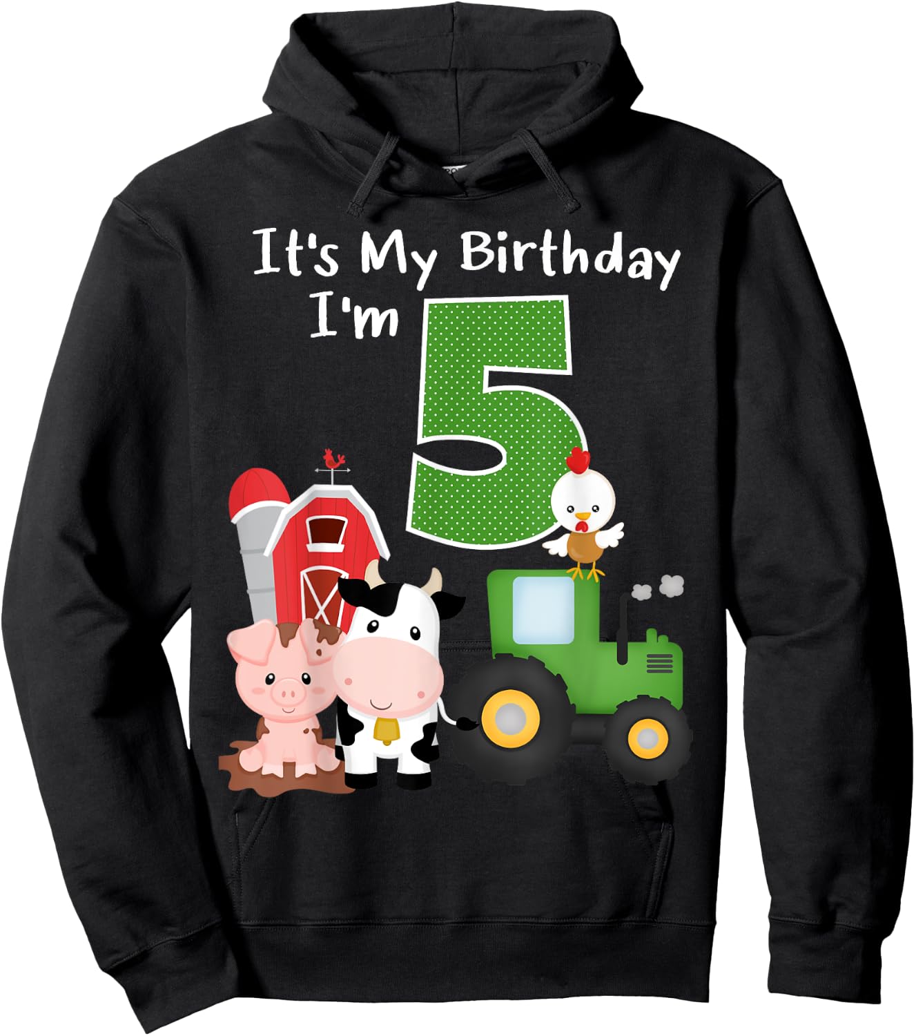 Farm Barnyard Animals Tractor 5th Birthday 5 Year Old Bday Hoodie - Hoodie | Black