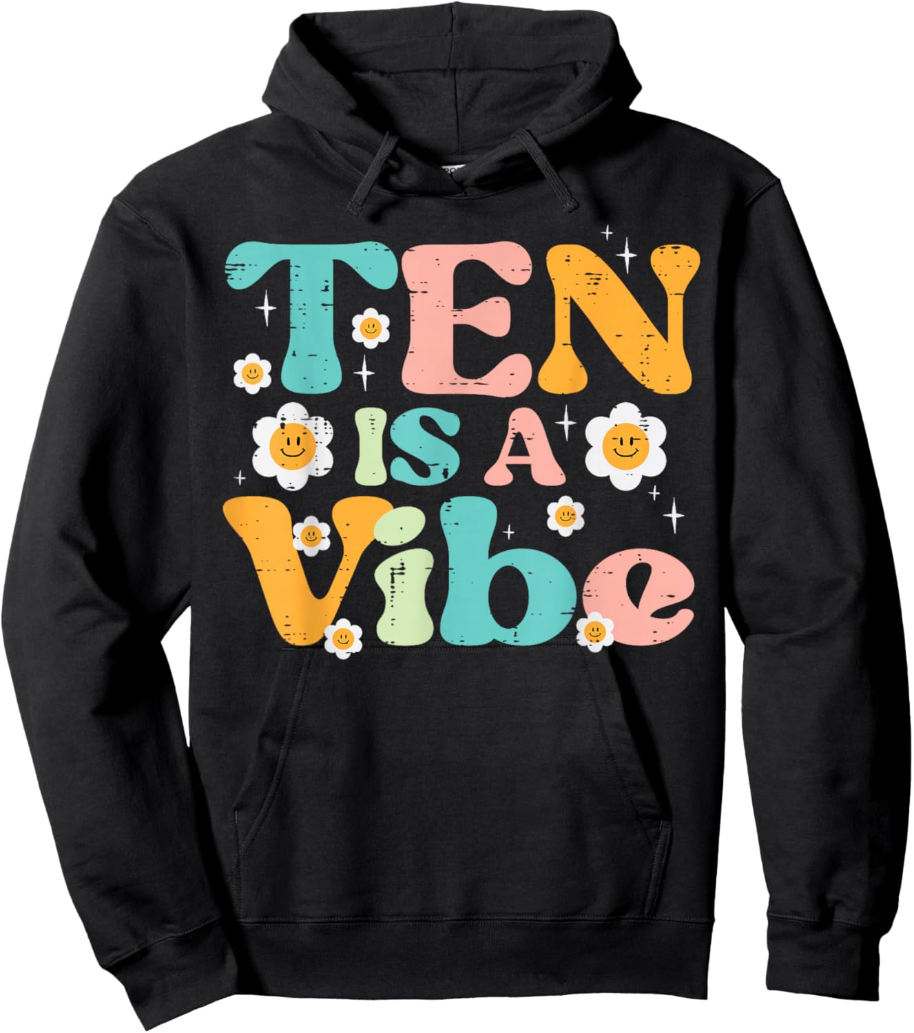 10th Birthday 10 Is A Vibe Retro Bday Groovy Girls Kids Hoodie - Hoodie | Black