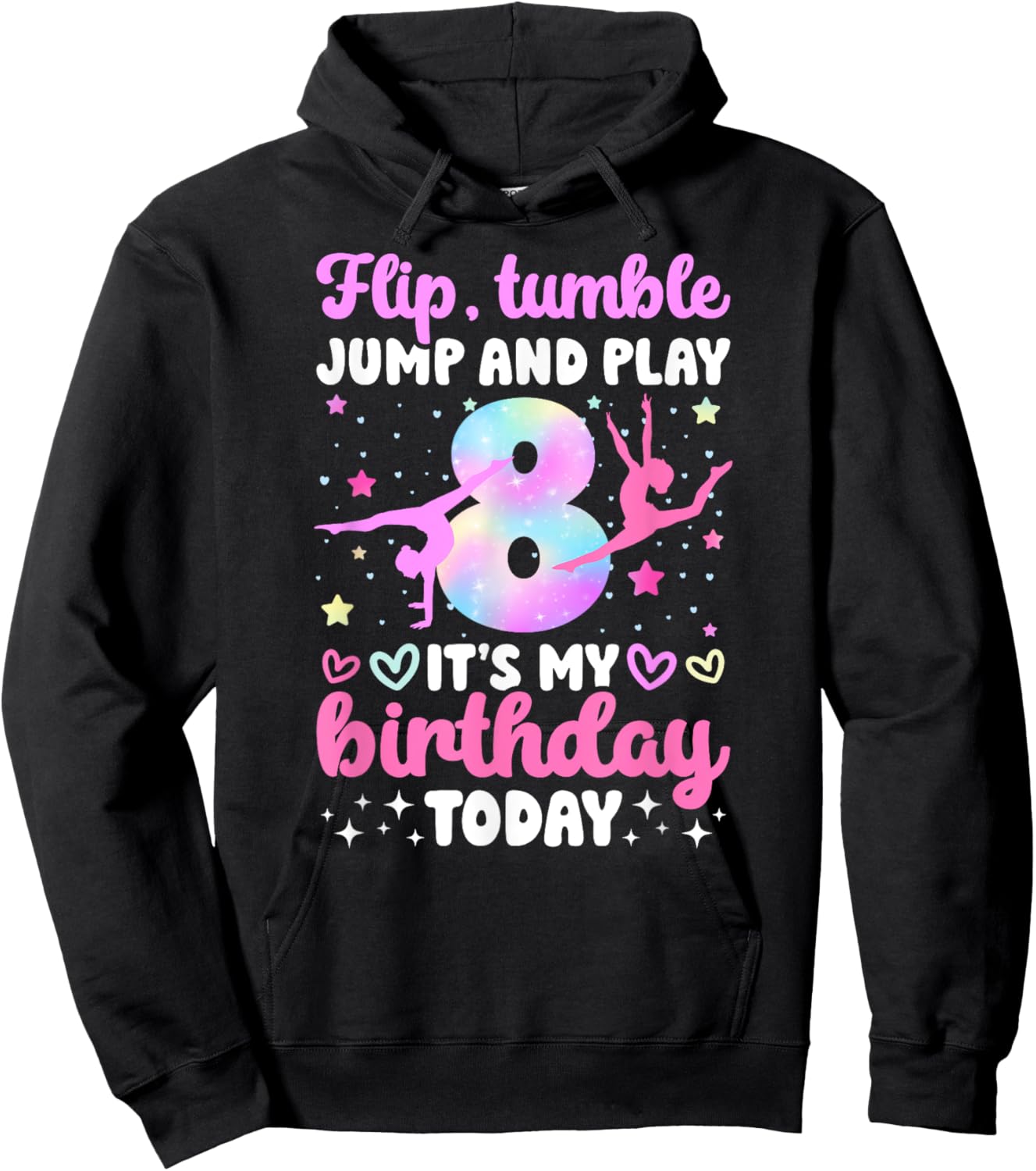 8th Gymnastics Birthday Party Eight Year Old Gymnast Girl Hoodie - Hoodie | Black