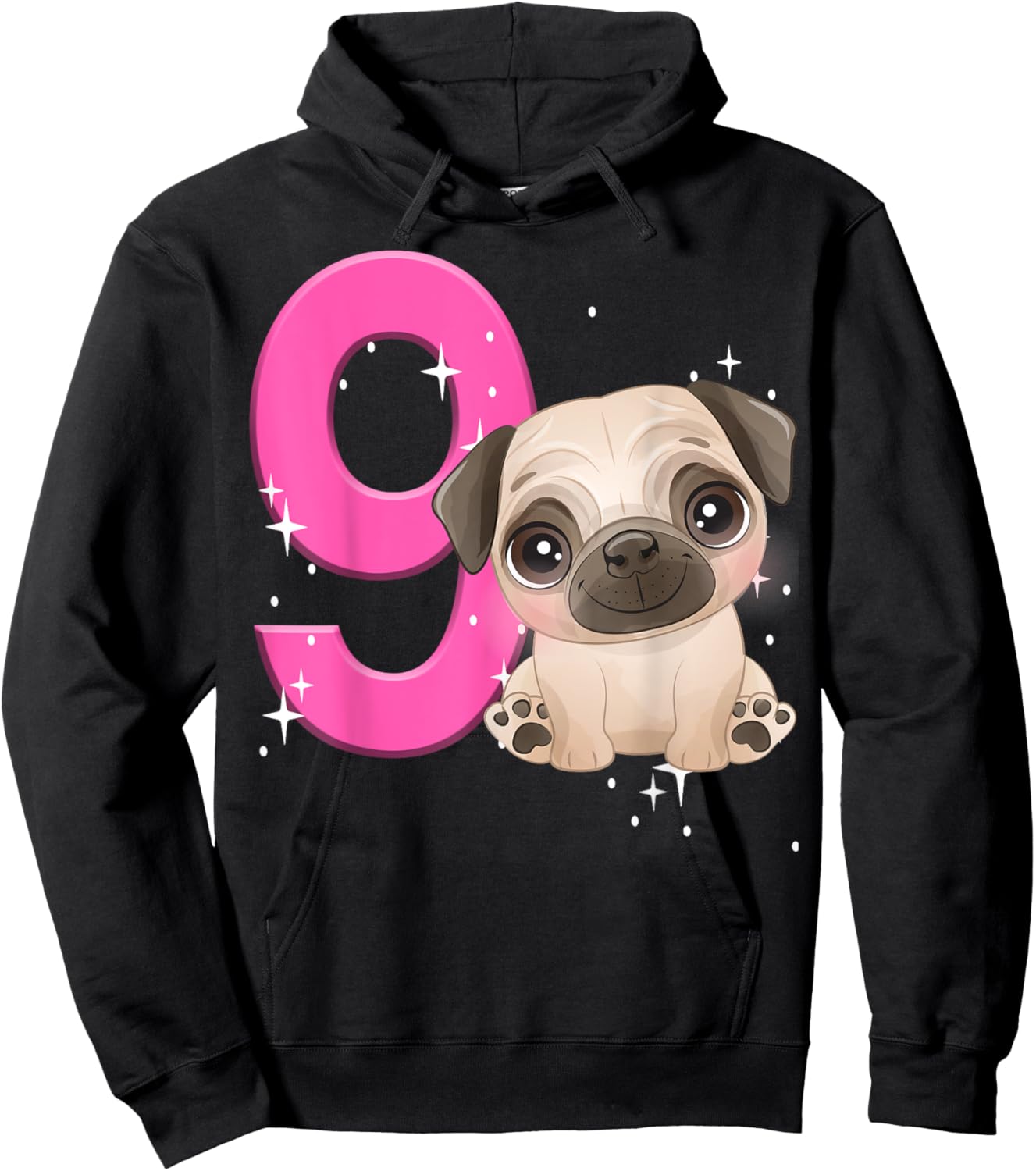 9th Birthday Girl Pug Dog Birthday Shirt Party Pug Kids Nine Hoodie - Hoodie | Black