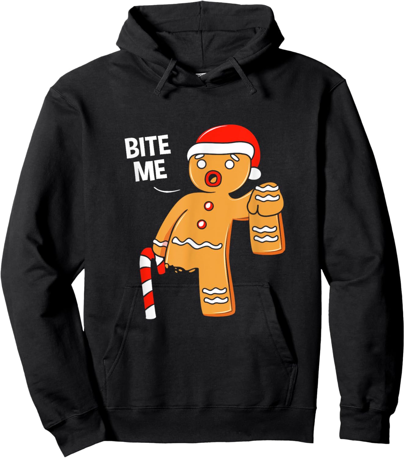 Funny Gingerbread Cookie Bite Me Christmas Candy Cane Hoodie - Hoodie | Black