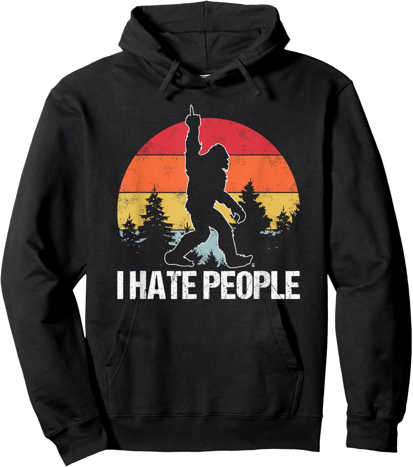 Big Foot I Hate People Middle Finger Sasquatch Retro Funny Hoodie - Hoodie | Black