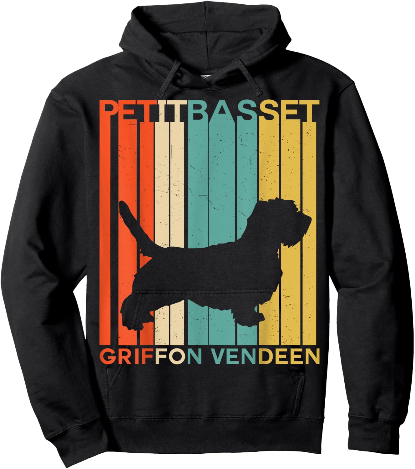 Retro Vintage Petit Basset Griffon Vendeen PBGV Silhouette Hoodie - Hoodie | Black