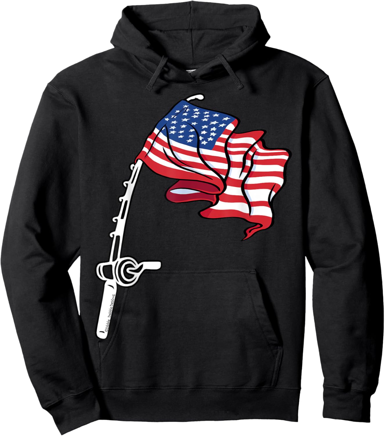 Patriotic Fishing USA Flag Fisherman 4th of July Hoodie - Hoodie | Black