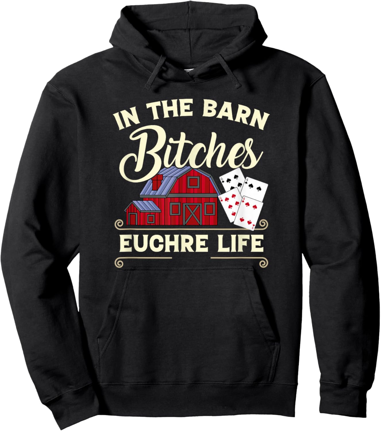 Euchre Lovers In The Barn Funny Card Player Hoodie - Hoodie | Black