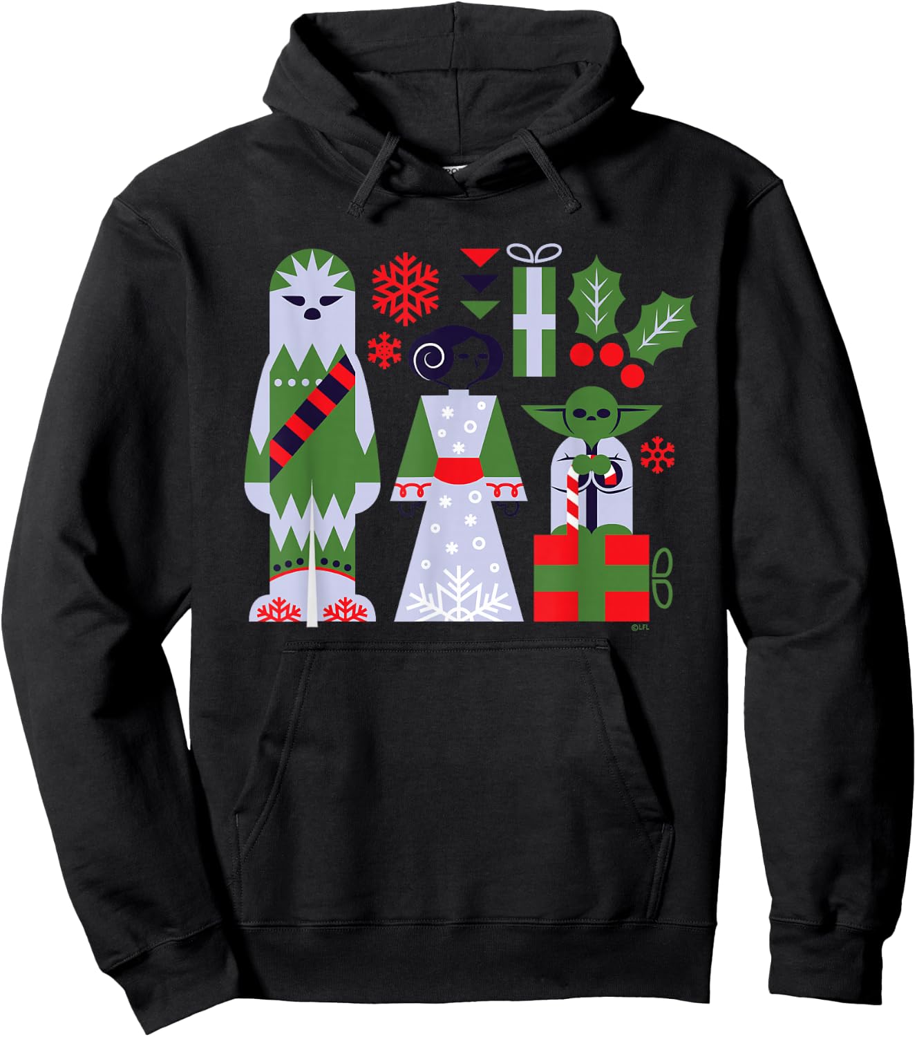 Star Wars Chewbacca Princess Leia and Yoda Christmas Holiday Hoodie - Hoodie | Black