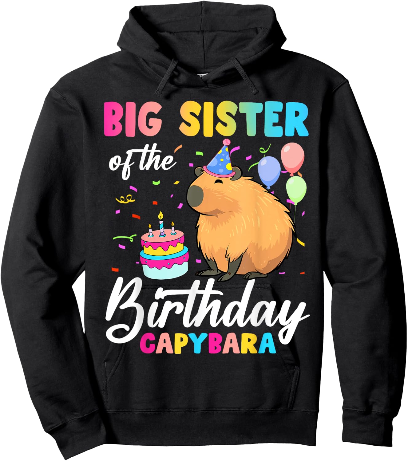 Big Sister Of The Birthday Capybara Girl Bday Party Family Hoodie - Hoodie | Black