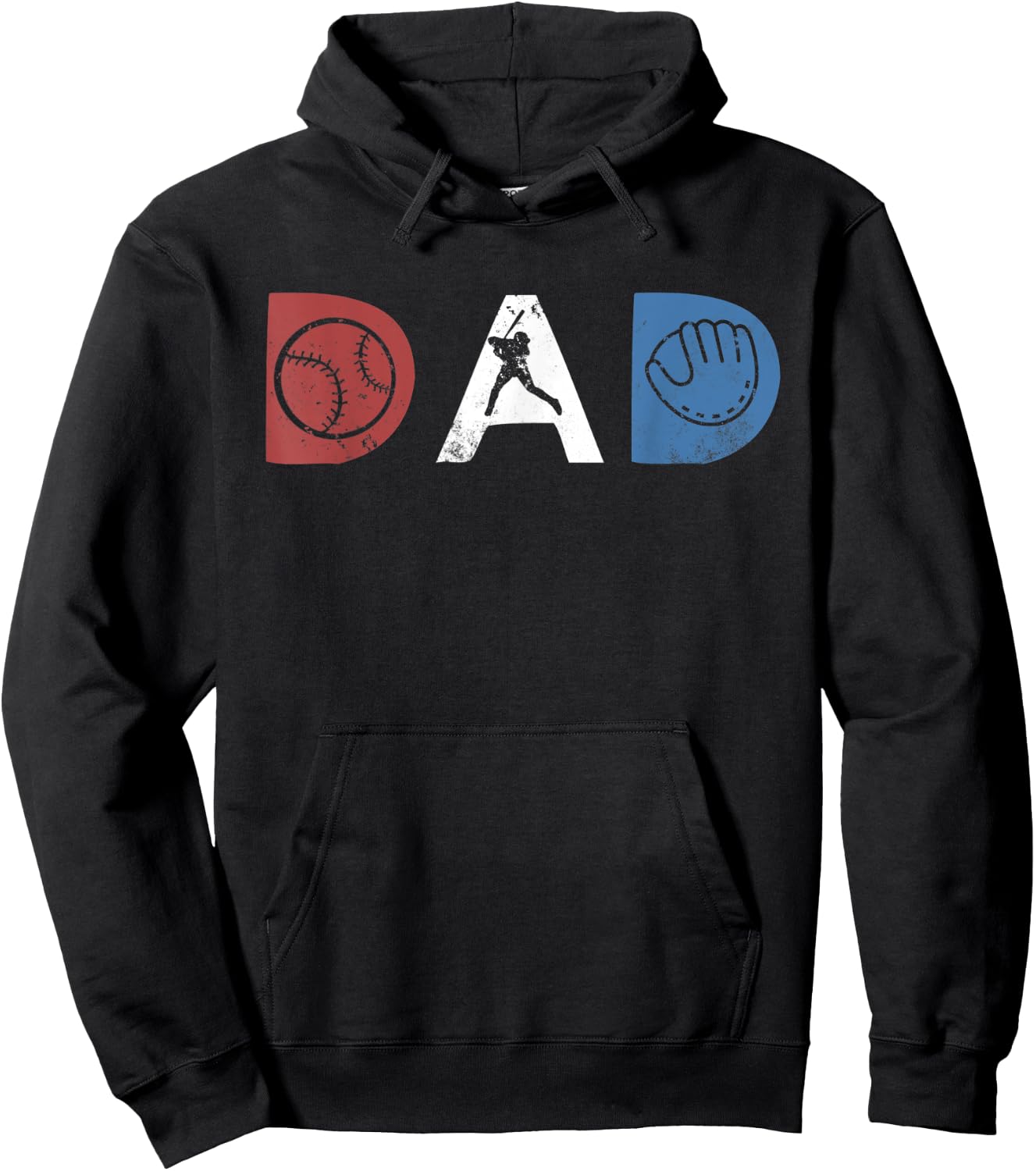 Baseball Dad Softball Vintage Retro Style Red White Blue Hoodie - Hoodie | Black